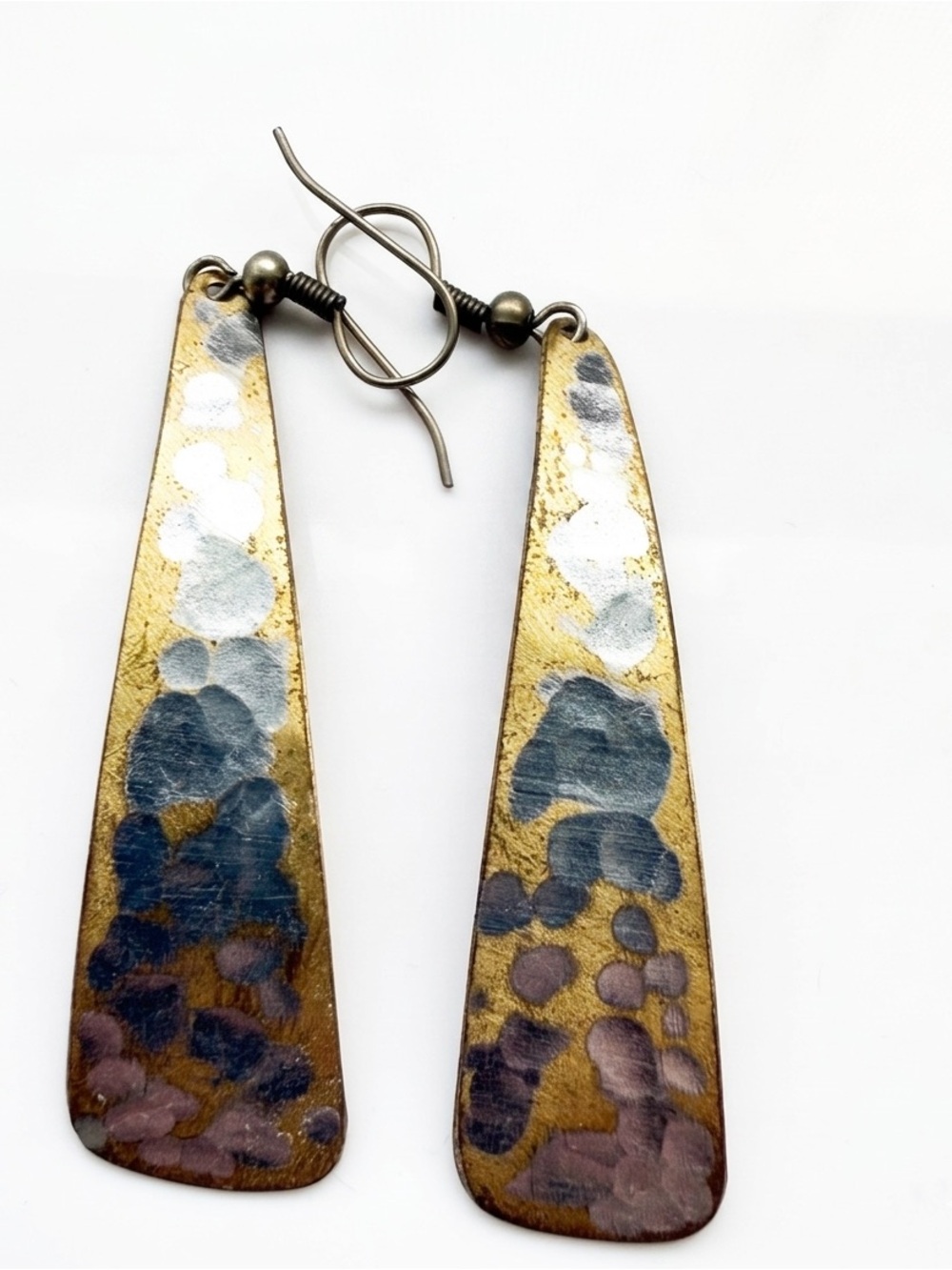 Gold & Silver Metal Dangling Earrings - Picture 2 of 4